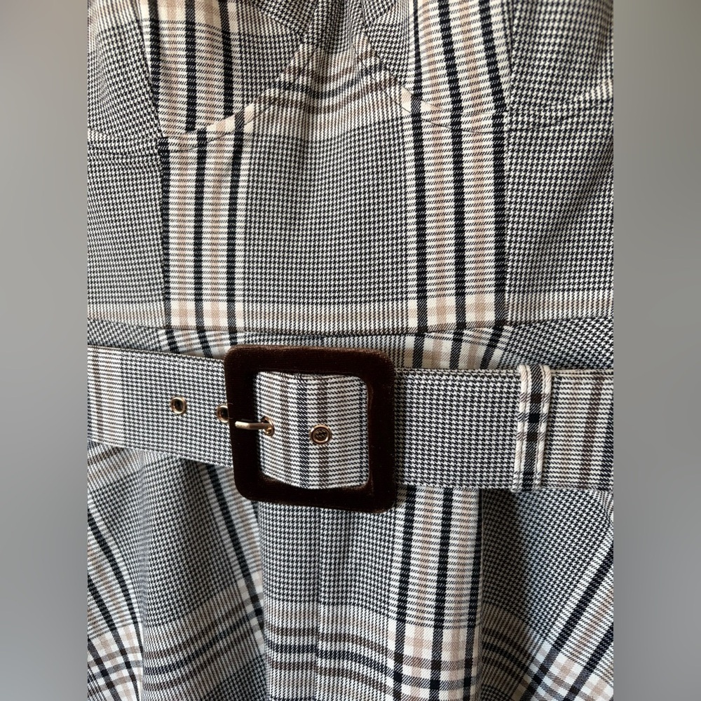 NEW Cara Cara Calypso Belt Midi Dress Raymond Plaid Gray Multi US 6 UK 10 - Picture 13 of 14